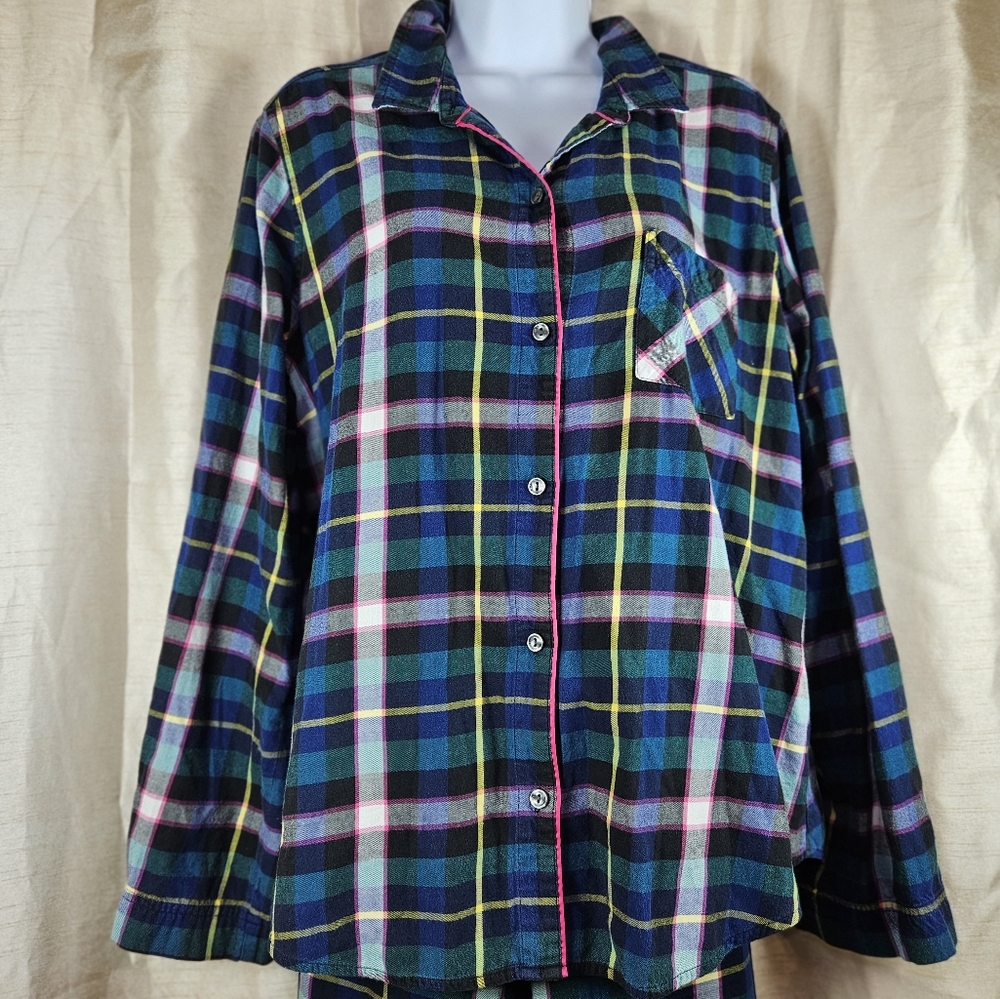 Victoria's Secret green purple blue pink plaid flannel pajamas Womens Large - Picture 5 of 5